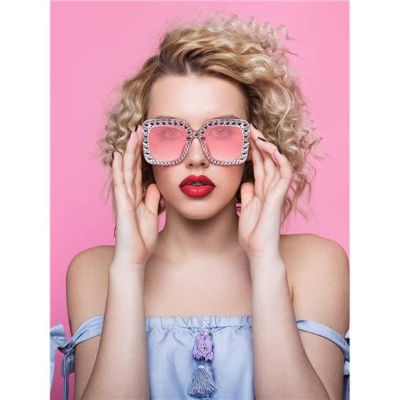 6 Pairs Crystal Oversized Square Sunglasses Diamond Glitter Sunglasses Retro - Picture 6 of 6